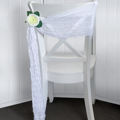 Large View 10pcs Cheesecloth Linen Chair Sash - White