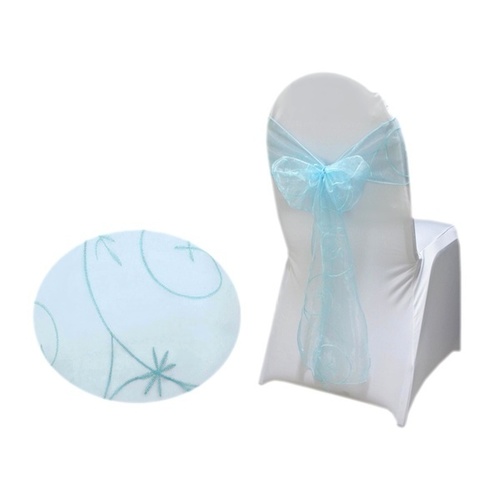 Large View Embroidered Organza Chair Sash - Blue  