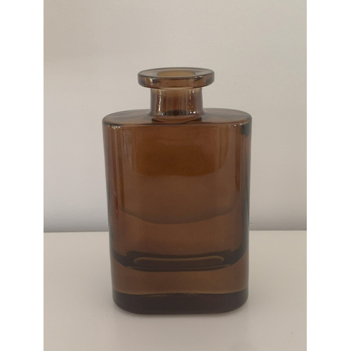 Large View 12cm - Amber Glass Bottle - Hip Flask Shape