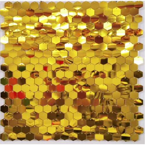 Large View Gold Sequin Hexagonal Shimmer Panel Backdrop Wall/Curtain  Mirror Finish