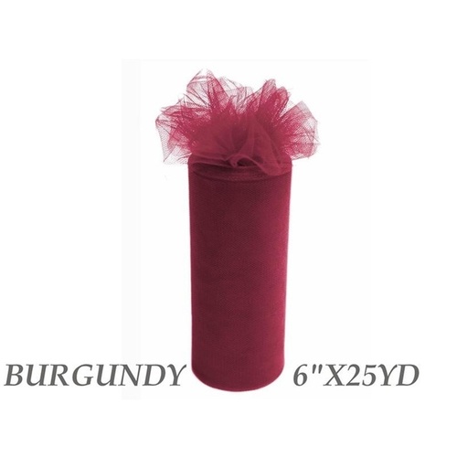 Large View 6inch x 25yd Tulle Roll - Burgundy