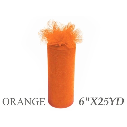 Large View 6inch x 25yd Tulle Roll - Orange