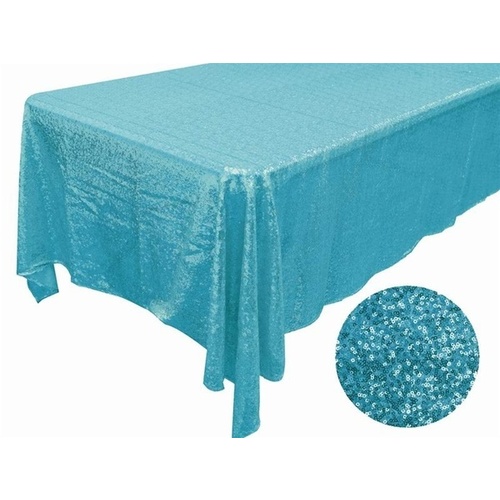 Large View 228x396cm Full Sequin Tablecloth - Turq
