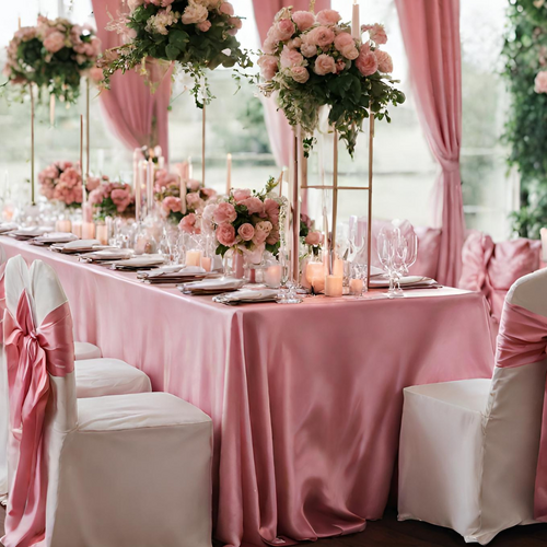 Large View 90x120inch (230x305cm) Satin Tablecloth - Pink