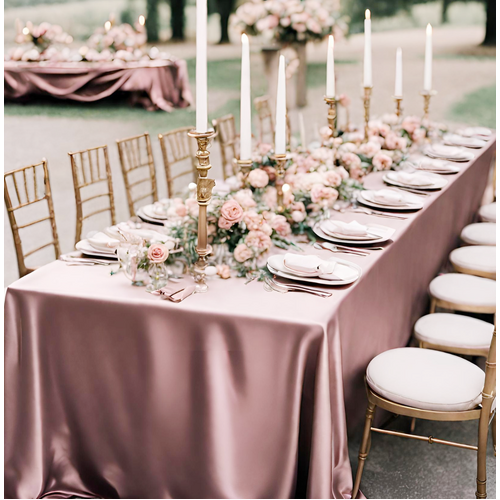 Large View 90x120inch (230x305cm) Satin Tablecloth - Rose Gold