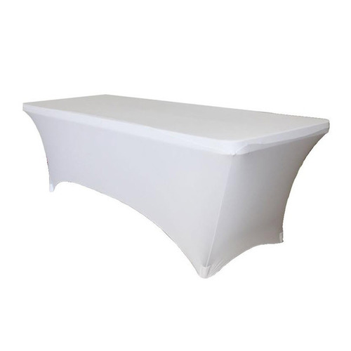 Large View 8Ft (2.4m) White  Fitted Lycra Tablecloth Cover 