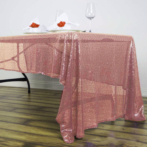 Large View 135x300cm Sequin Tablecloth - Rose Gold