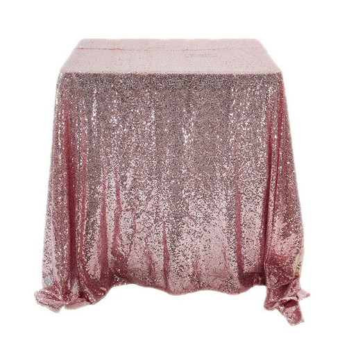 Large View 130x130cm Sequin Tablecloth - Rose Gold