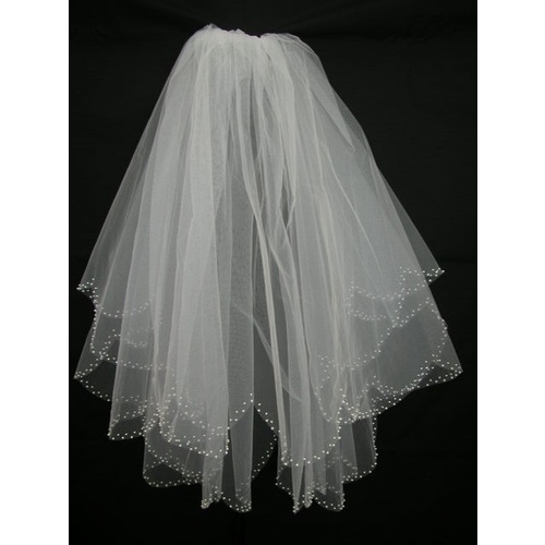 Large View 70cm Ivory Pearl 2 Tier Wedding Bridal Veil - V0523W2-1I 