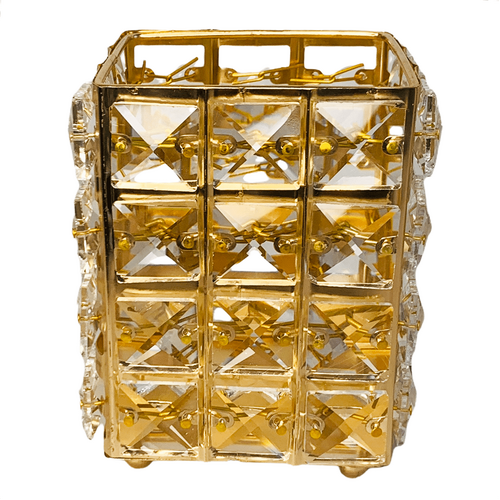 Large View 12cm - Gold Square Crystal Candle Holder/Centerpiece