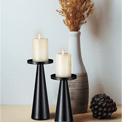 Large View 2pc Set of Black Pillar Candle Holders