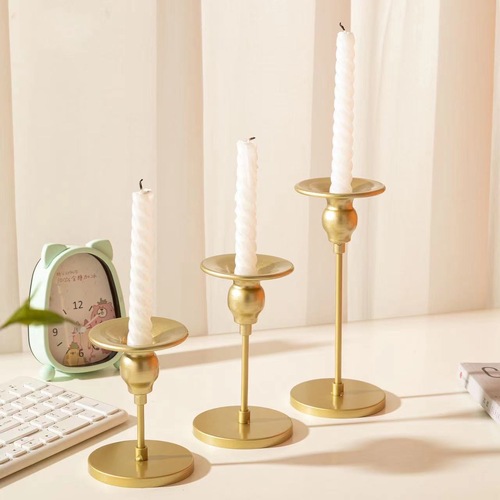 Large View 3pc Set of Gold Taper Candlestick Holders