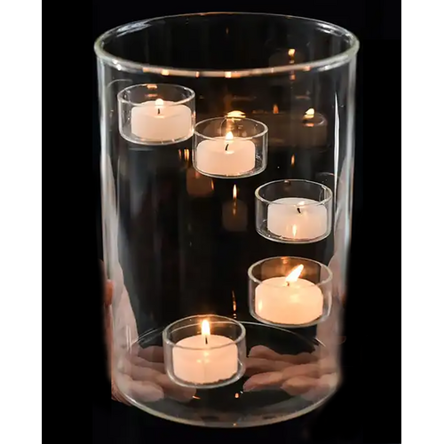 Large View 21cm Glass Cylinder Vase with 5 Tealight Candle Holders