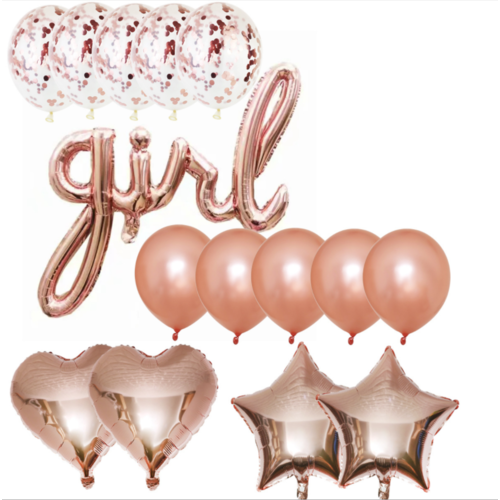 Large View Rose Gold (Pink) Girl Baby Shower Balloon & Decorating Kit