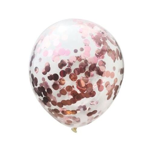 Large View 30cm Clear Balloon - Rose Gold Foil Confetti
