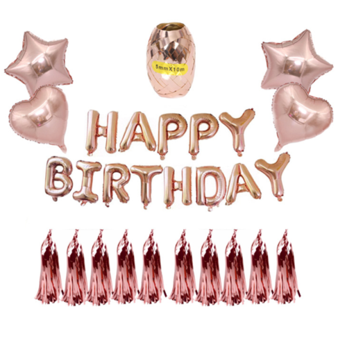 Large View Happy Birthday Kit with Tassels - Rose Gold