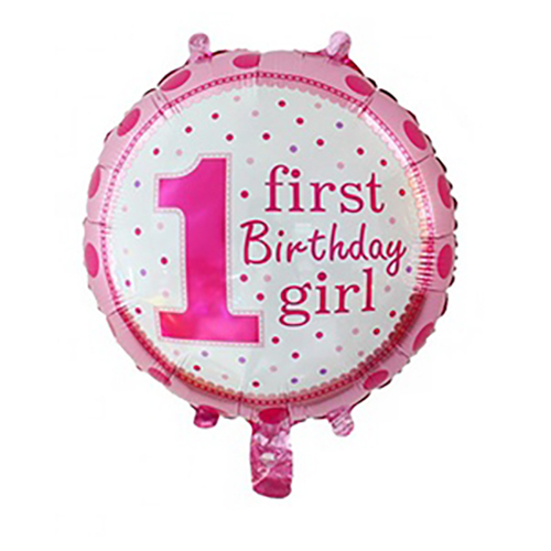 Large View Foil First Birthday Girl  Balloon -   45cm