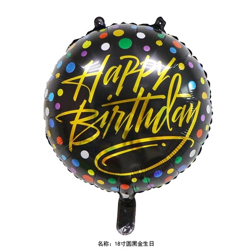 Large View Foil Happy Birthday Black Balloon -   45cm