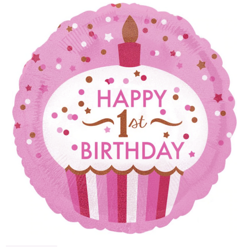 Large View Foil Happy 1st birthday Girl  Balloon -   45cm
