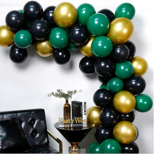 Large View 93pc Black/Green/Gold Theme Balloon Garland Decorating Kit