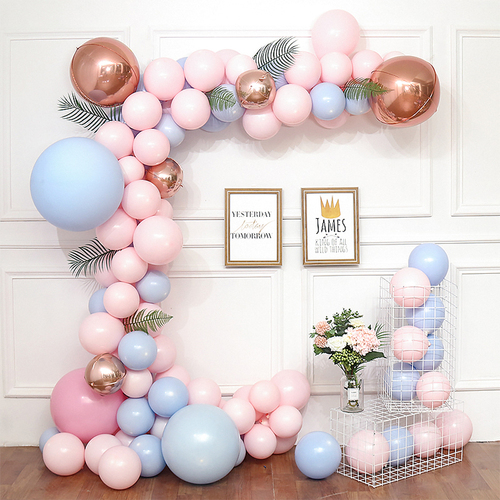 Large View Pink/Blue/Rose Gold with Fern Leaves 115pcs Balloon Garland Decorating Kit