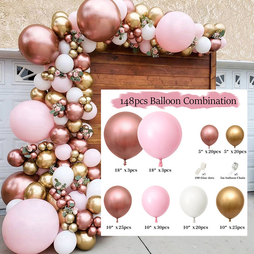 Large View Rose/Gold/Pink Theme 148pcs Balloon Garland Decorating Kit