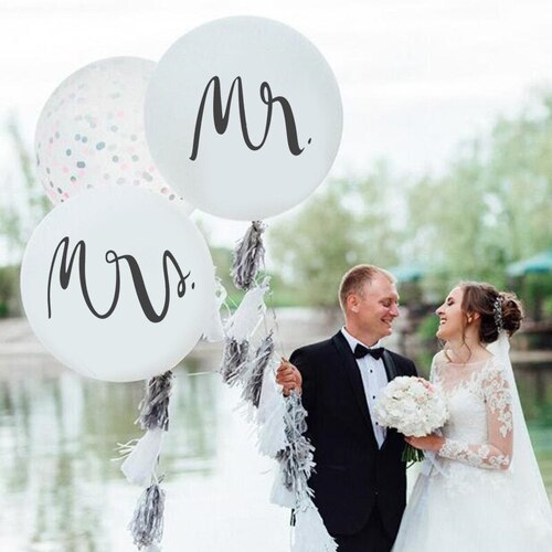 Large View 90cm Giant White Mr & Mrs Balloons Style 1