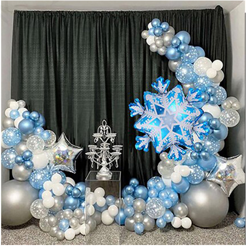 Large View White Blue Snowflake Themed Balloon Garland Decorating Kit )(Frozen Theme 2)