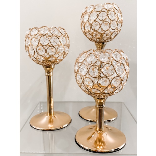 Large View Gold Crystal Ball Candelabra - 3 PC Set