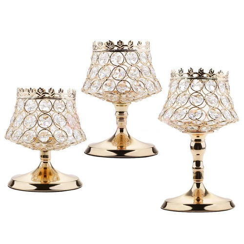 Large View Gold Crystal 3 Piece Candelabra Set