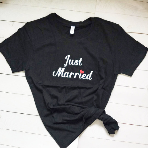 Large View Just Married T shirt - Black Various Sizes [Size: Medium]