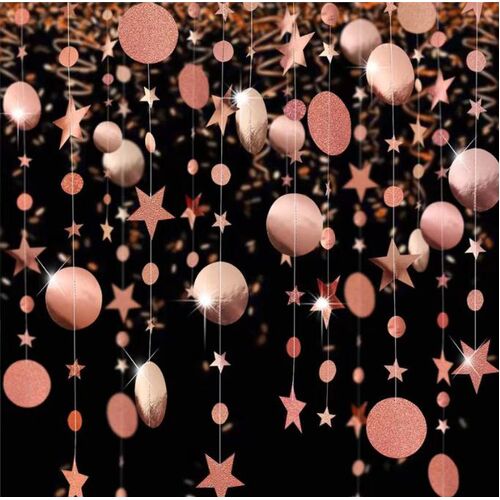 Large View 3m Glitter Dot & Star Party Garland - Rose Gold