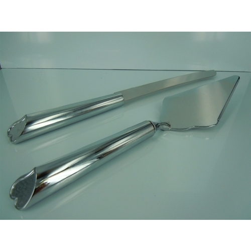 Large View CLEARANCE Cake Knife and Server Set - Heavy Duty Heart Design