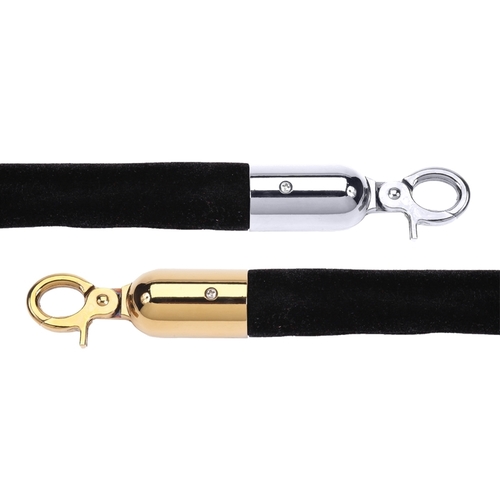 Large View Bollard Velvet Cord Rope-Black (Gold Hook)