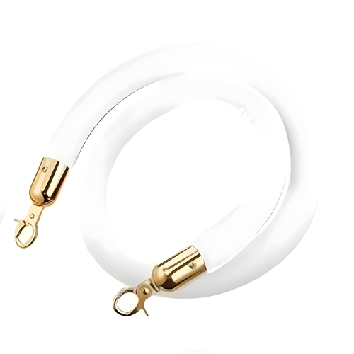 Large View White with Gold Hook - Velvet Cord Rope for Bollards and Stanchions
