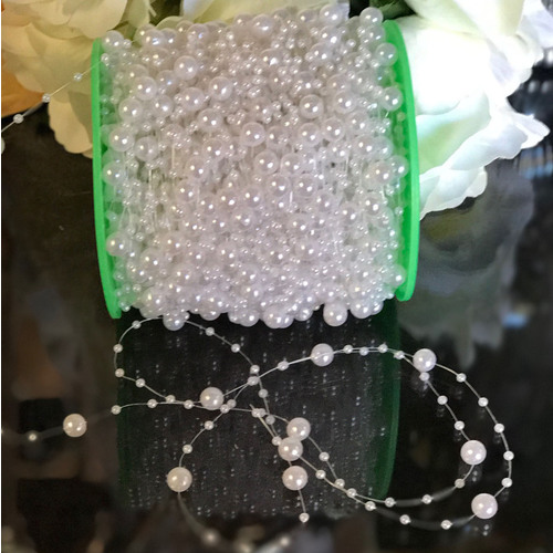 Large View 8mm/3mm White Mixed Pearl String Beads - 75m Chain/Garland 