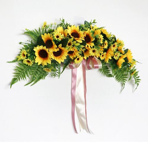 Large View 60cm Sunflower Floral Arch Swag with ribbons