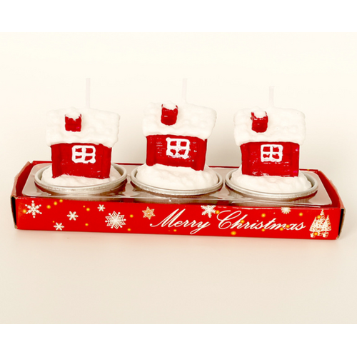 Large View 3/pc Christmas Candle Set 5.5cm - House