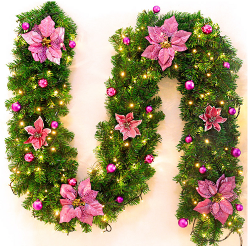 Large View 270cm Pink Christmas Garland/Table Runner